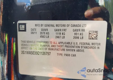 2012 Chevrolet Impala Ls from USA, damaged, VIN 2G1WA5E35C1126797